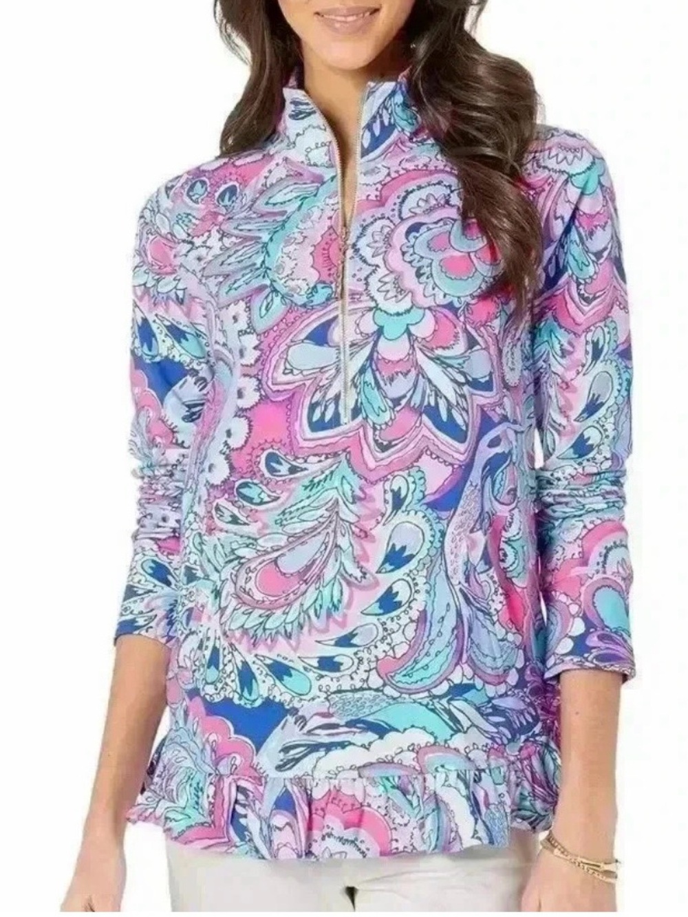 Lilly Pulitzer Pink, Blue & Teal Paisley Zip-Front Coverup